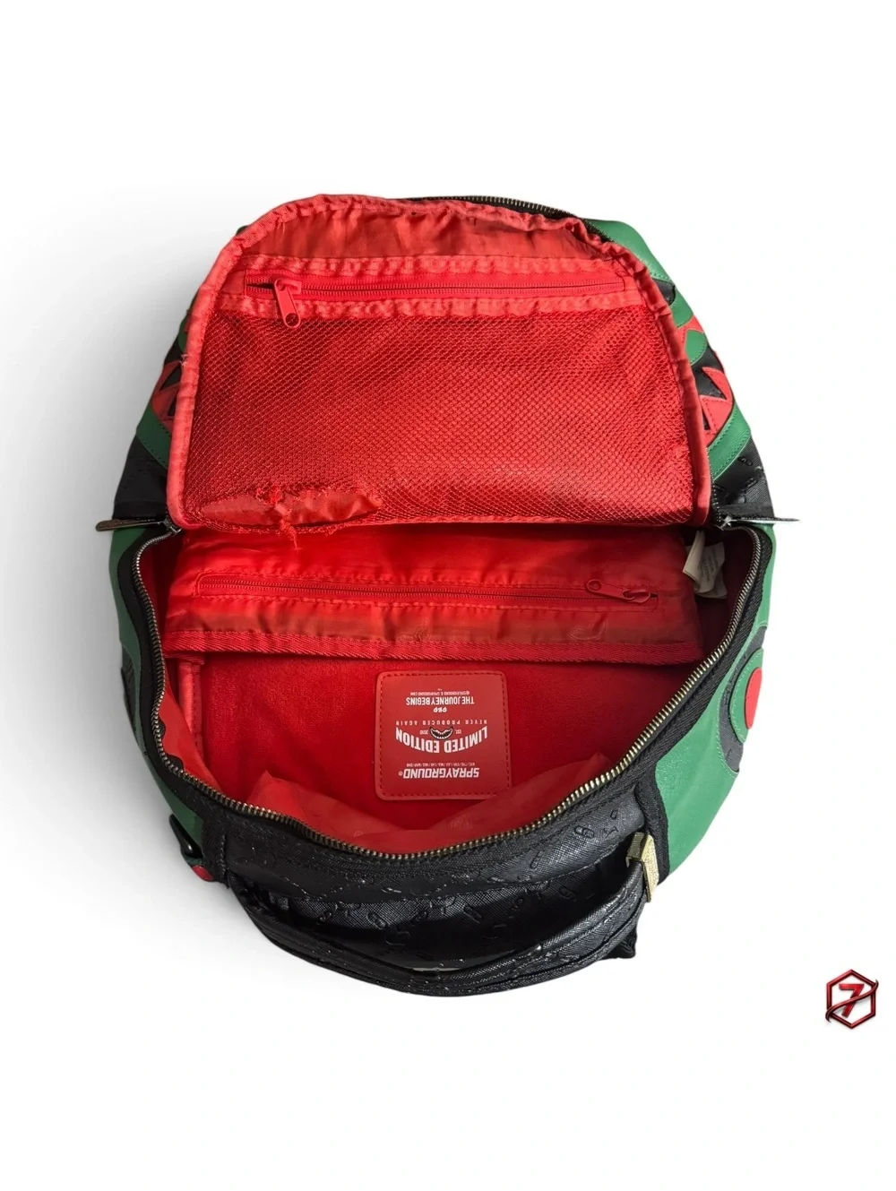 Sprayground Dinero Shark Backpack DLXV Limited Edition HTF Black Red Green